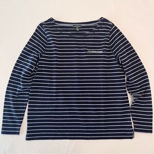 LRL Lauren Jeans Co RALPH LAUREN Navy Blue / White Stripes Woman Sweatshirt Top